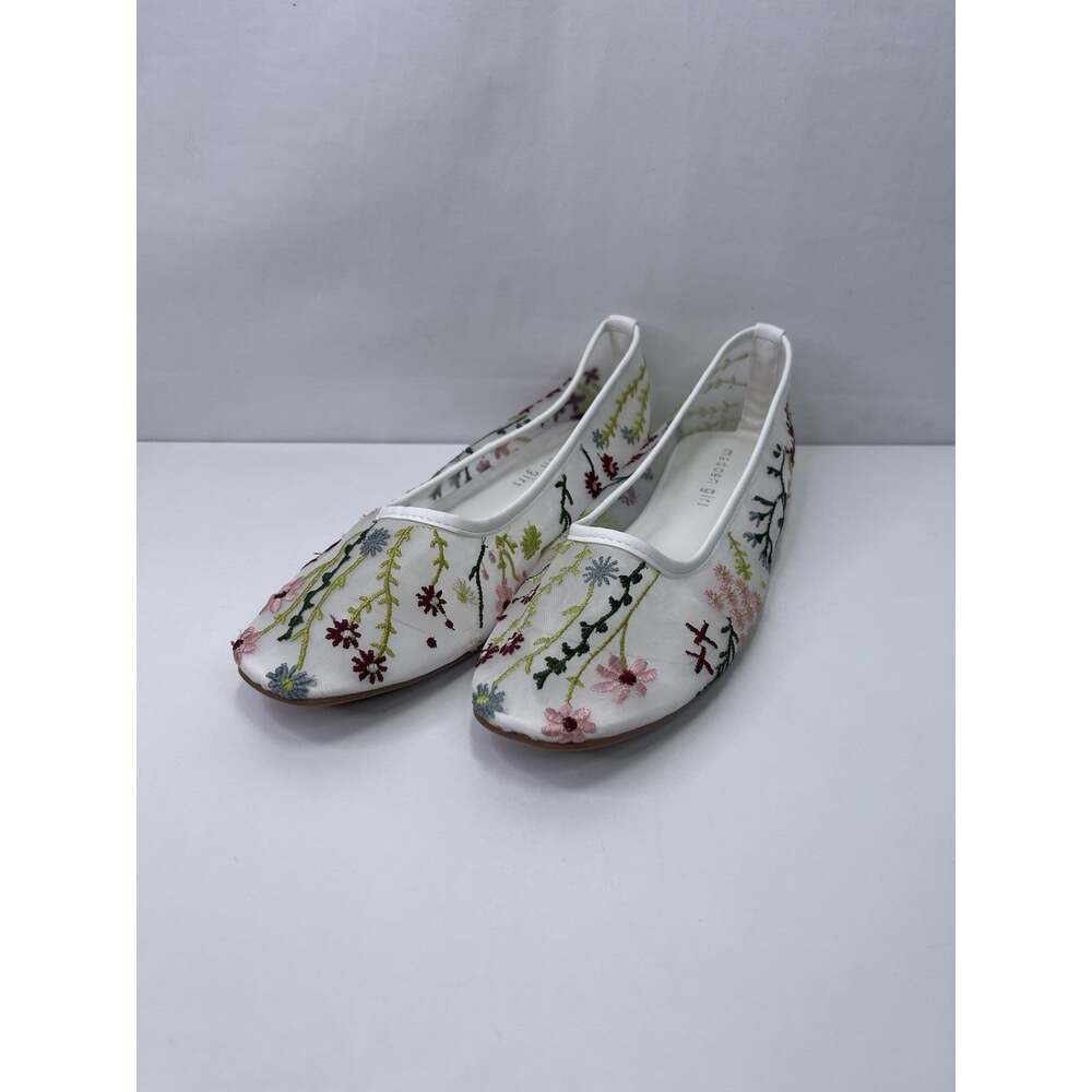 Madden Girl White Floral Embroidered Mesh Ballet Flats Shoes Size 7.5 - Picture 4 of 7